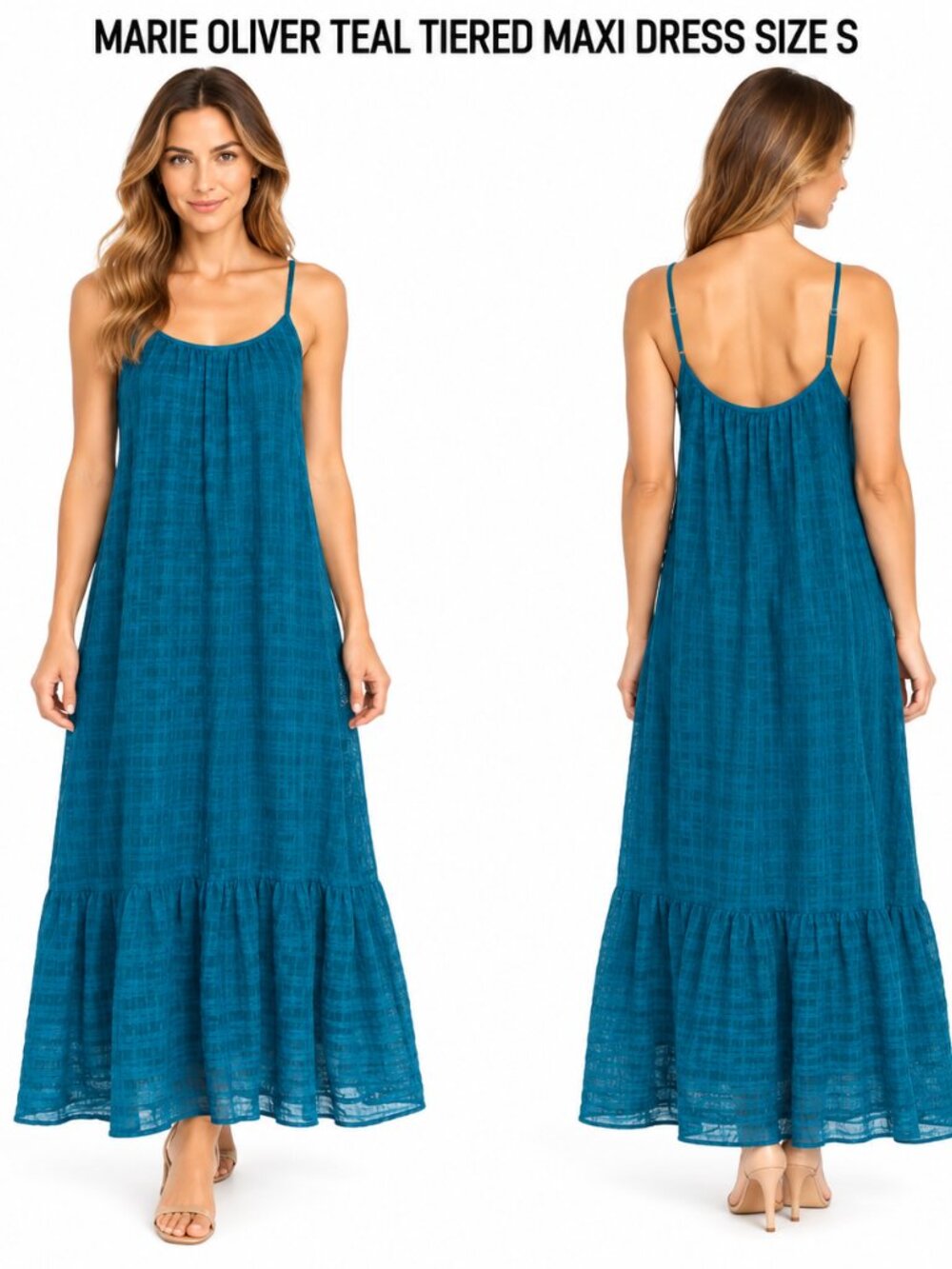MARIE OLIVER TEAL TEXTURED TIERED MAXI DRESS SIZE S